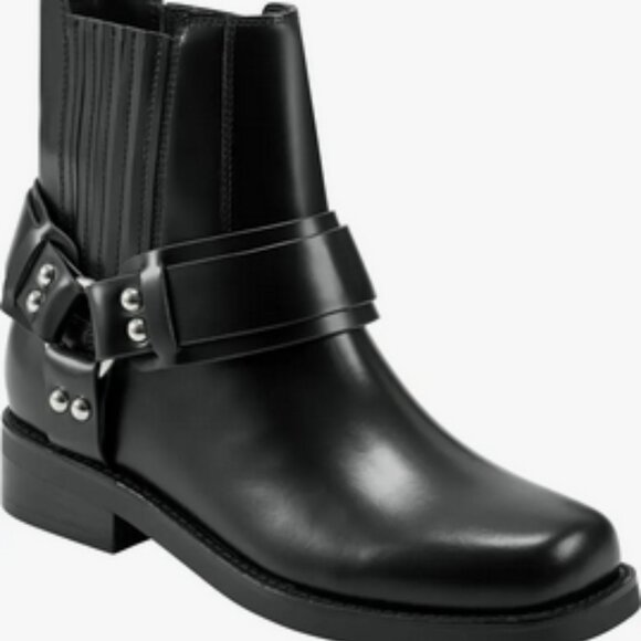 Marc Fisher Black Leather Womens Harness Square Toe Chelsea Boots 9.5 - Picture 2 of 13